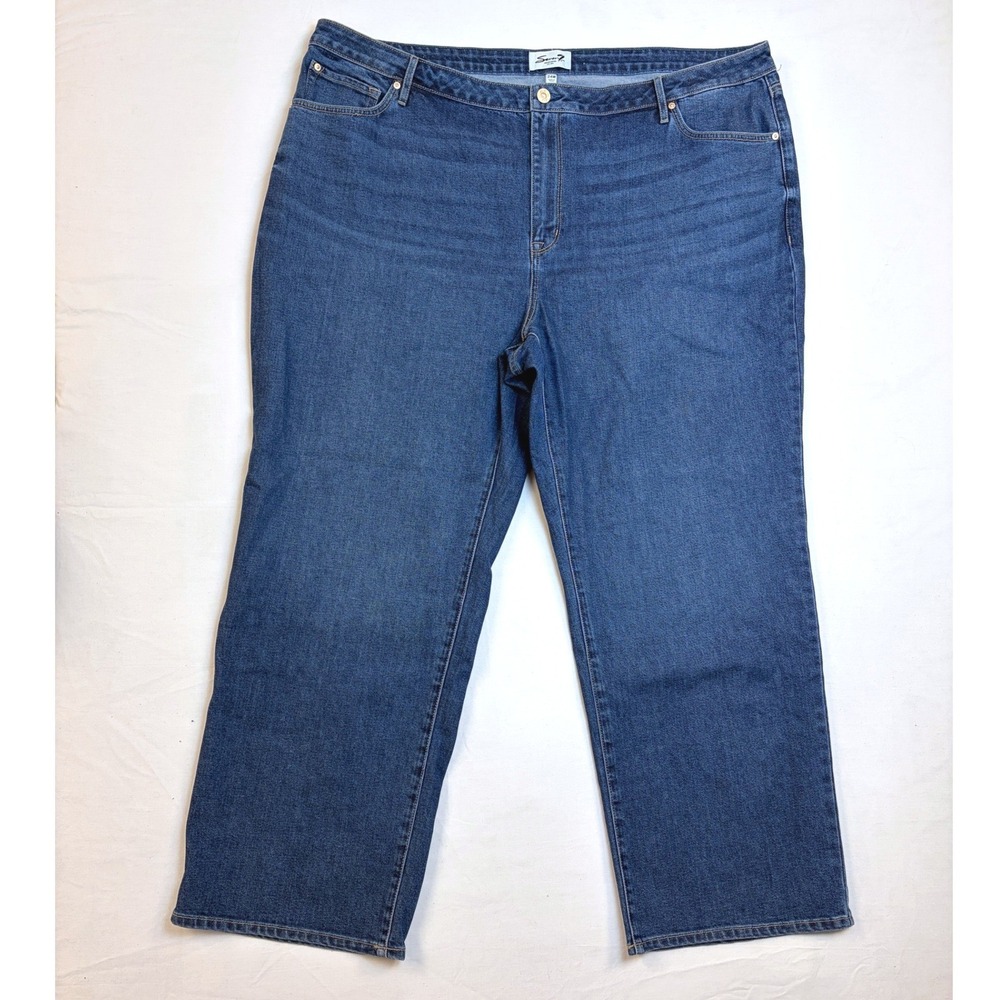 Seven7 Loose Straight Jeans Womens 24W‎ Plus Medium Wash Stretch Denim Blue